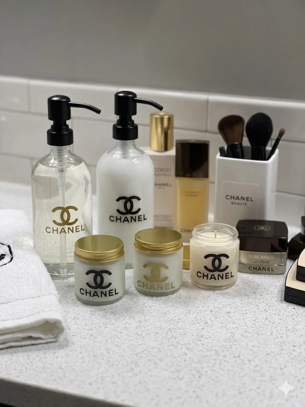 ChaneI White Jar Candle 🕯️ with Black Logo and Gold Lid